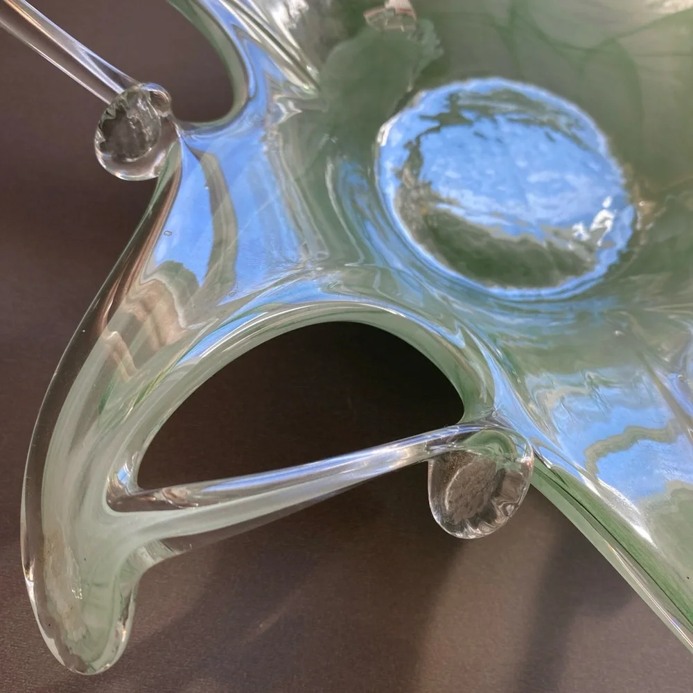 Vintage LAVORAZIONE Murano Art Glass Bowl Aqua green Made In Italy.. - Picture 4 of 7